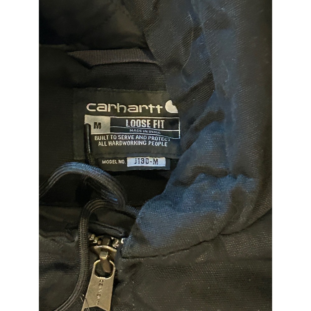 Carhartt J130 Active Jac Mens Medium Black NWT Hooded Duck Canvas EFC Logo - Picture 3 of 4